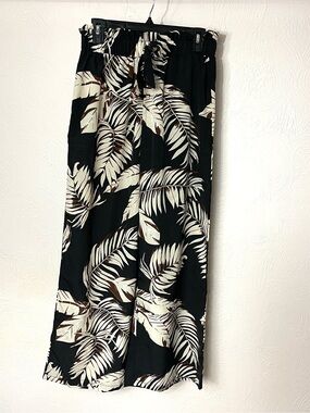 SHEIN Black and Brown Tropical Print Wide-Leg Pants